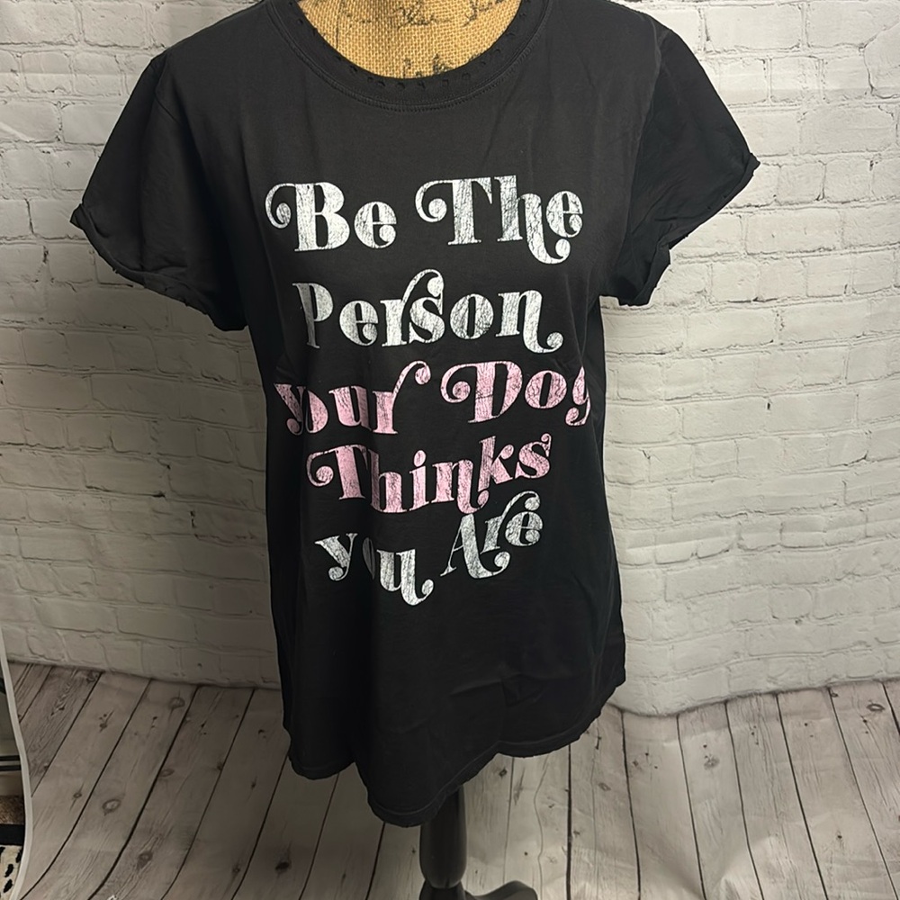 Recycled Karma Be The Person Your Dog Thinks You Are distressed tshirt